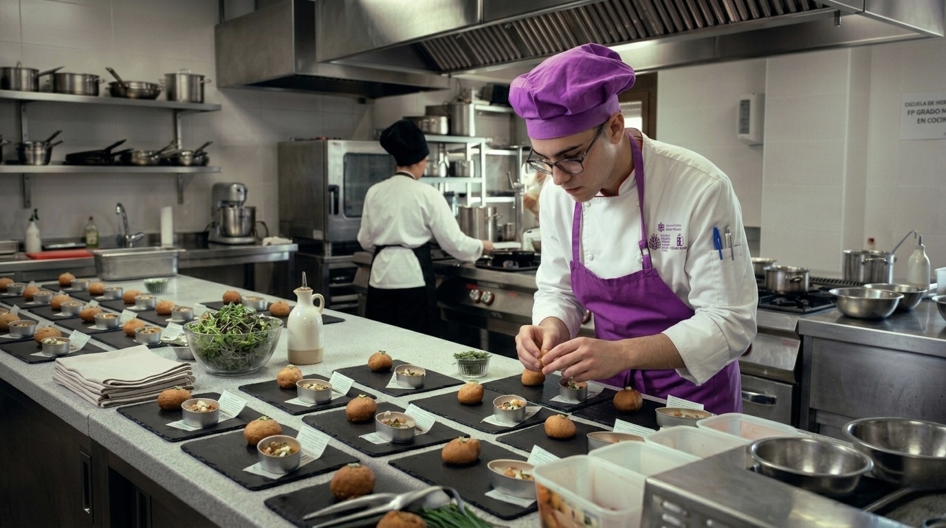 Alumnos cocinando en la Escuela de Hostelería Castilla-La Mancha
